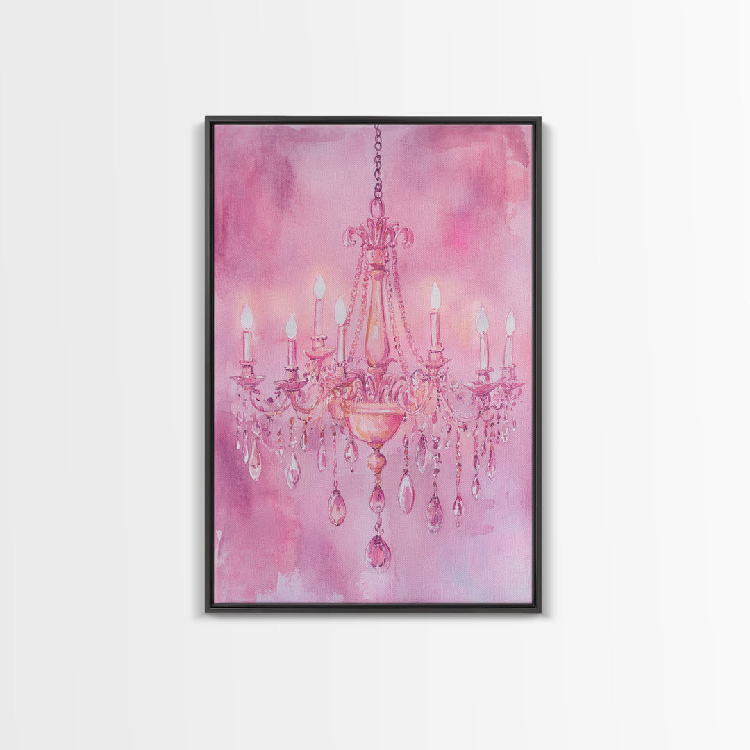 Elegant Pink Chandelier Canvas Print | Romantic Light Wall Art | Rustic Wall Decor | Bedroom Accent | Above Sofa Art | Farmhouse Vibe
