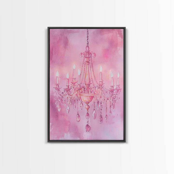 Elegant Pink Chandelier Canvas Print | Romantic Light Wall Art | Rustic Wall Decor | Bedroom Accent | Above Sofa Art | Farmhouse Vibe