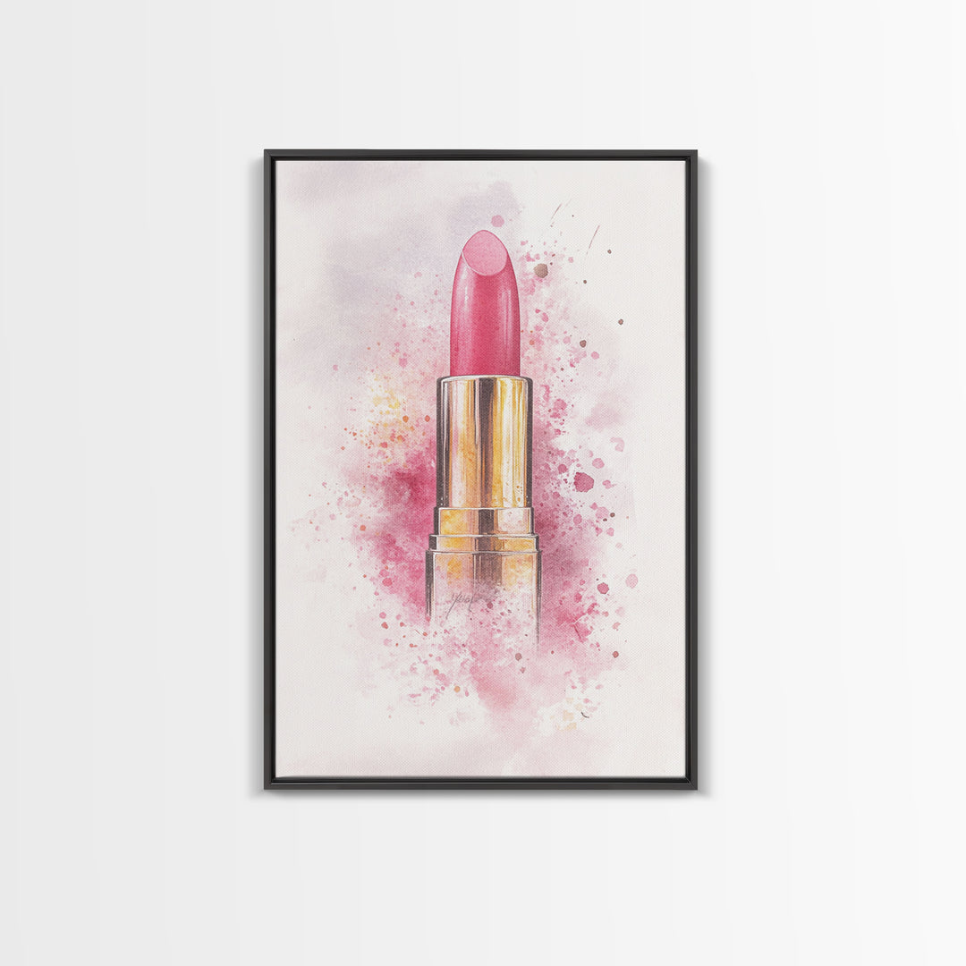 Radiant Pink Lipstick Canvas Print | Feminine Wall Art | Makeup Lover Decor | Modern Minimalist Art | Bathroom Accent | Gift Idea Her