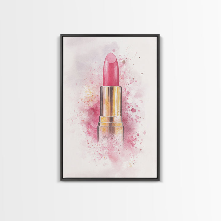 Radiant Pink Lipstick Canvas Print | Feminine Wall Art | Makeup Lover Decor | Modern Minimalist Art | Bathroom Accent | Gift Idea Her