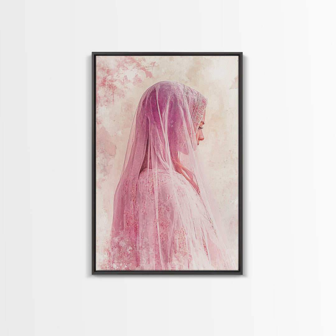 Feminine Veil Portrait Canvas Print Light Pink Wall Art Afrocentric Wall Art Moody Art Living Room Decor Romantic Room Aesthetic