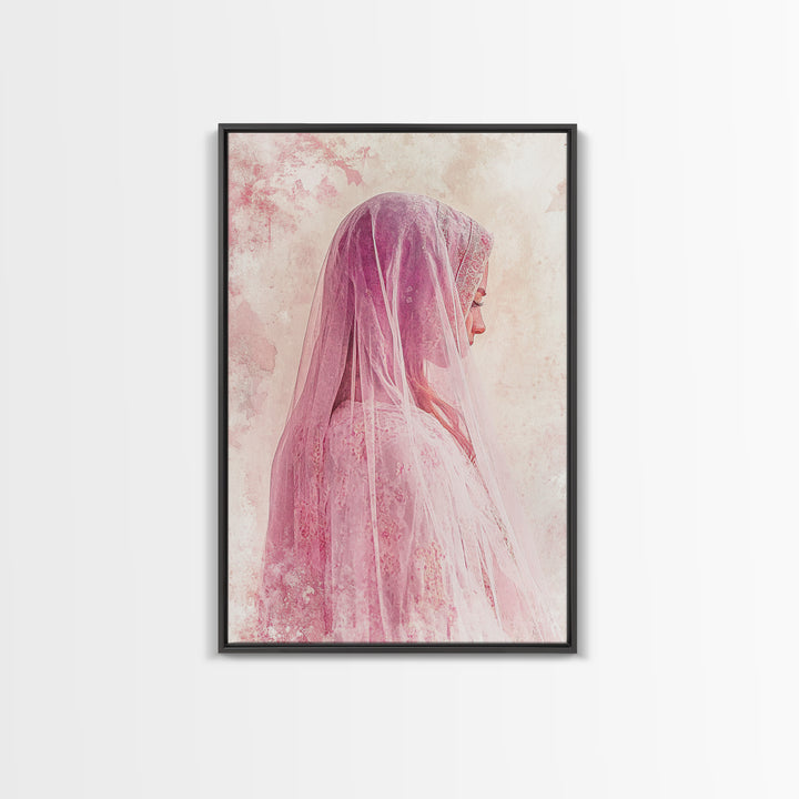 Feminine Veil Portrait Canvas Print Light Pink Wall Art Afrocentric Wall Art Moody Art Living Room Decor Romantic Room Aesthetic