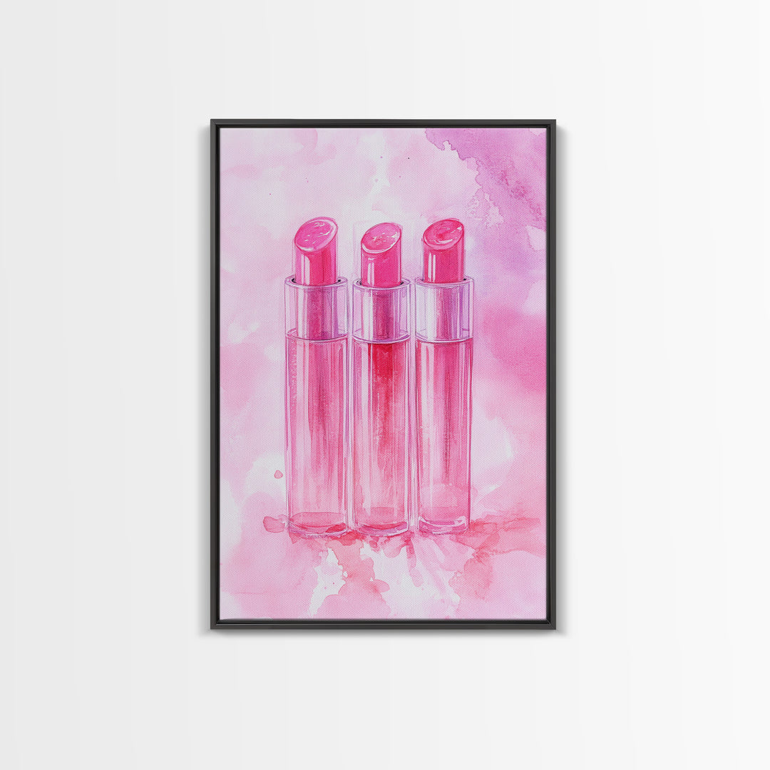 Light Pink Lipstick Trio Canvas Print, Whimsical Art, Makeup Wall Art, Pink Abstract Art, Feminine Decor, Bedroom Art, Gift Idea for Her