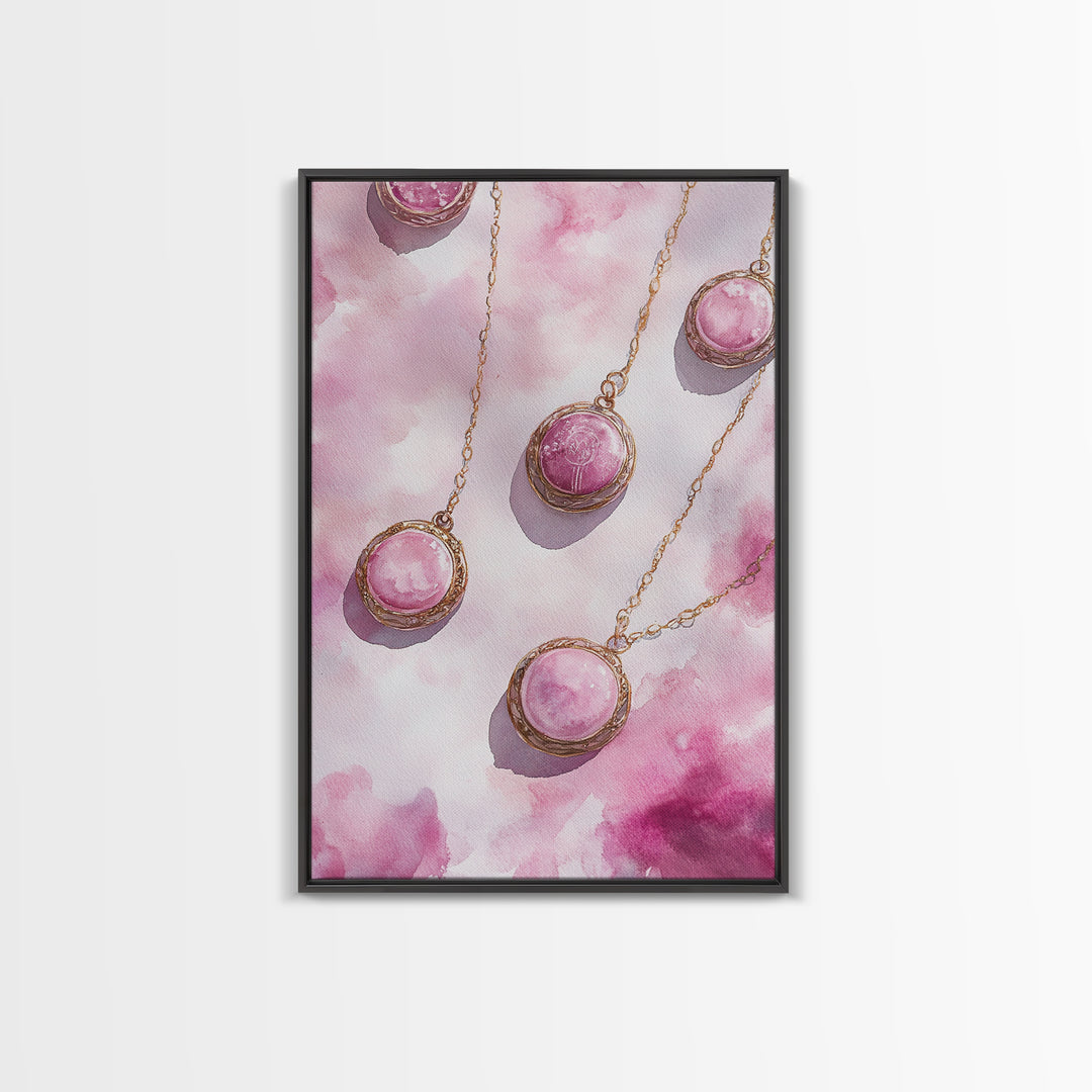 Abstract Pink Pendant Canvas Print Featuring Geometric Wall Art Light Pink Jewelry Artwork Great Gift Idea Minimalist Boho Decor