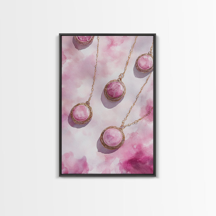 Abstract Pink Pendant Canvas Print Featuring Geometric Wall Art Light Pink Jewelry Artwork Great Gift Idea Minimalist Boho Decor