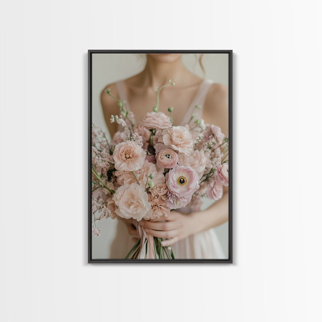 Bridal Bouquet Canvas Print Romantic Floral Wall Art Light Pink Artwork Wedding Gift Idea Bedroom Art Feminine Pastel Canvas