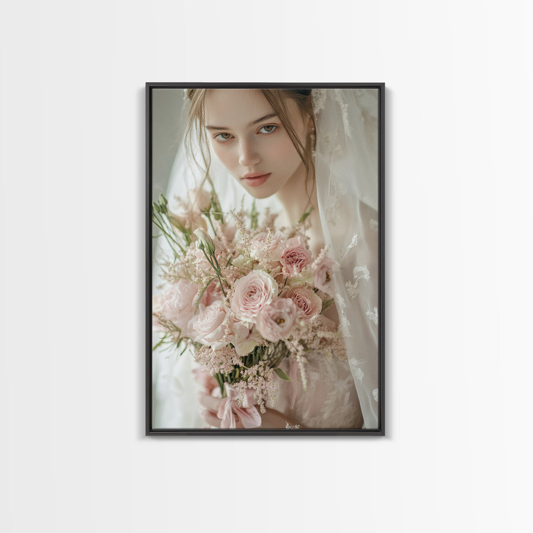 Blush Bride Art Framed Canvas Print Romantic Wedding Artwork Feminine Wall Art Pastel Bedroom Decor Unique Gift Idea Bridal Art