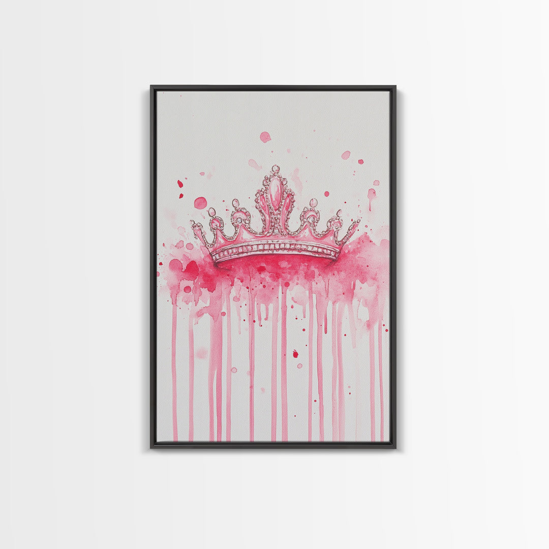Pink Crown Canvas Print Framed Royal Aesthetic Art Whimsical Wall Art Light Pink Accent Bedroom or Living Room Rustic Decor Gift