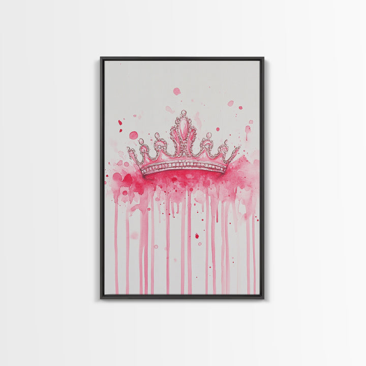 Pink Crown Canvas Print Framed Royal Aesthetic Art Whimsical Wall Art Light Pink Accent Bedroom or Living Room Rustic Decor Gift