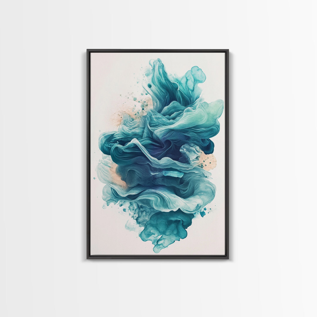 Abstract Teal Ocean Waves Canvas Print Coastal Wall Art Nautical Decor Living Room Accent Unique Gift Idea Zen Artwork