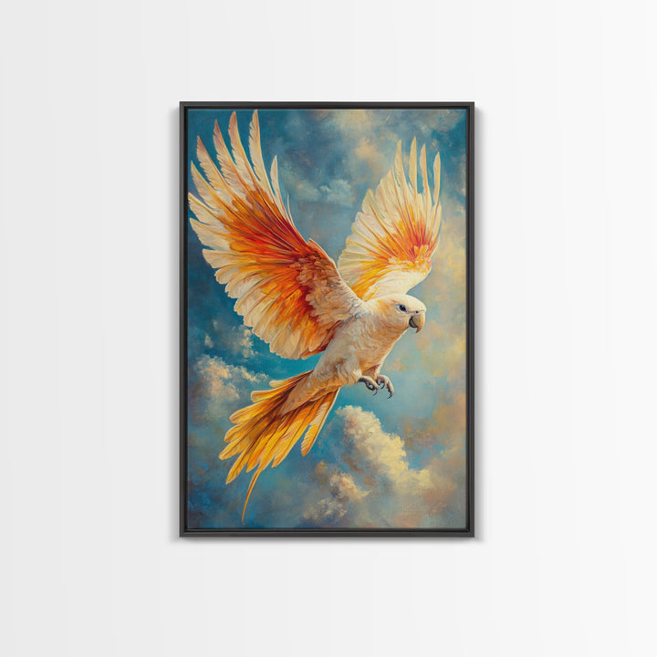 Parrot in Sky Canvas Print | Tropical Bird Art Original Painting | Coastal Cowgirl Wall Art | Vibrant Nautical Decor Living Room Print
