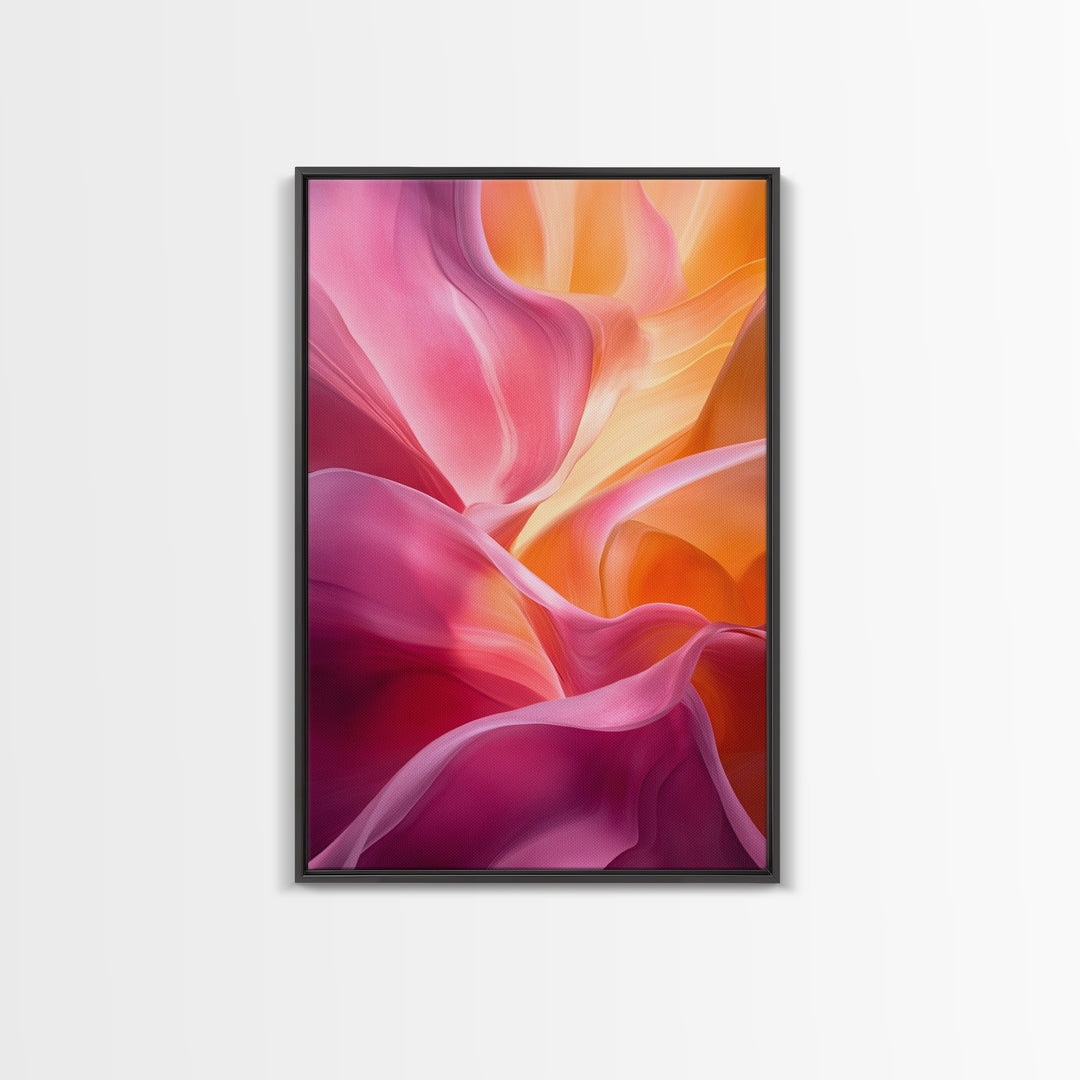 Fluid Pink Orange Canvas Print Featuring Bright Abstract Art Nouveau Style, Perfect Living Room Wall Art and Wabi Sabi Aesthetic