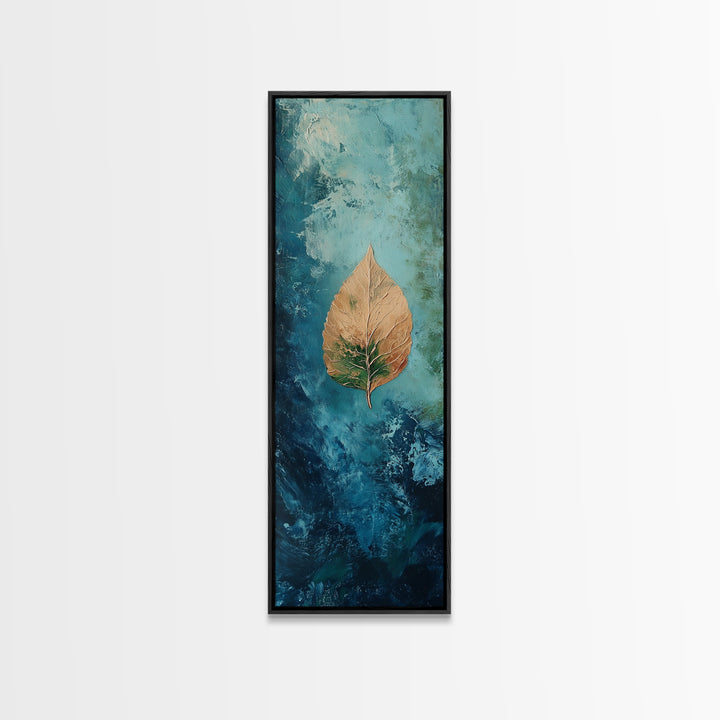 Golden Leaf, botanical prints, wabi sabi wall art, nature inspired art, minimalist art, teal wall art, Canvas Print