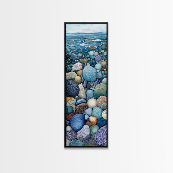 Pebble Beach, mosaic wall art, coastal decor, nautical painting, blue and green wall art, extra wide art, Canvas Print, above sofa art