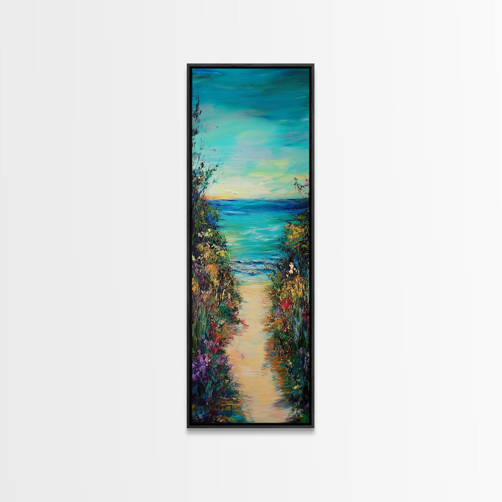 Beach Path, Coastal Landscape Art, Seascape Painting, Coastal Wall Art, Nautical Decor, Extra Wide Art, Framed Canvas Print