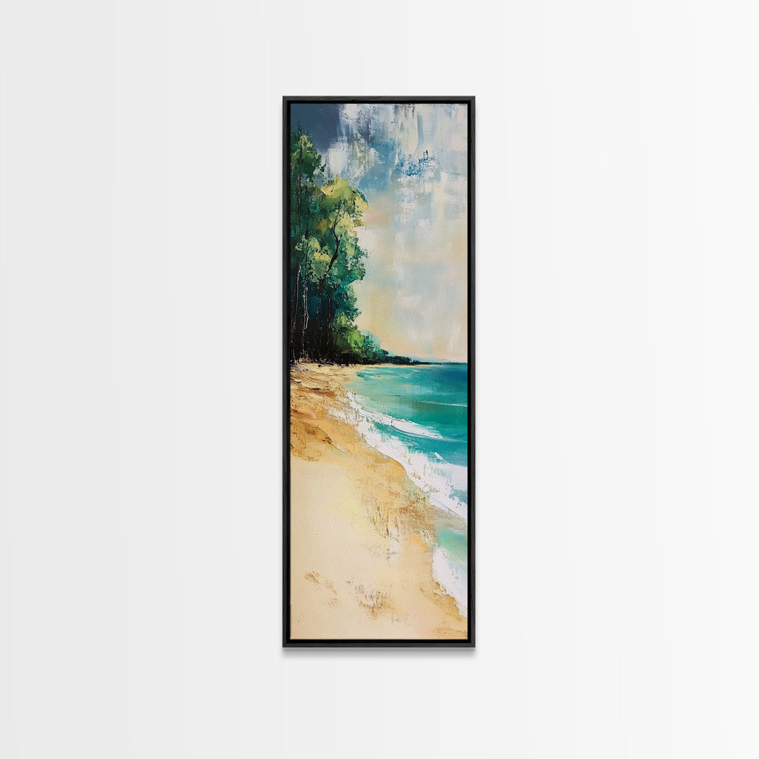 Beach Shoreline, Coastal Painting, Nautical Wall Art, Ocean Landscape, Minimalist Art, Framed Canvas Print