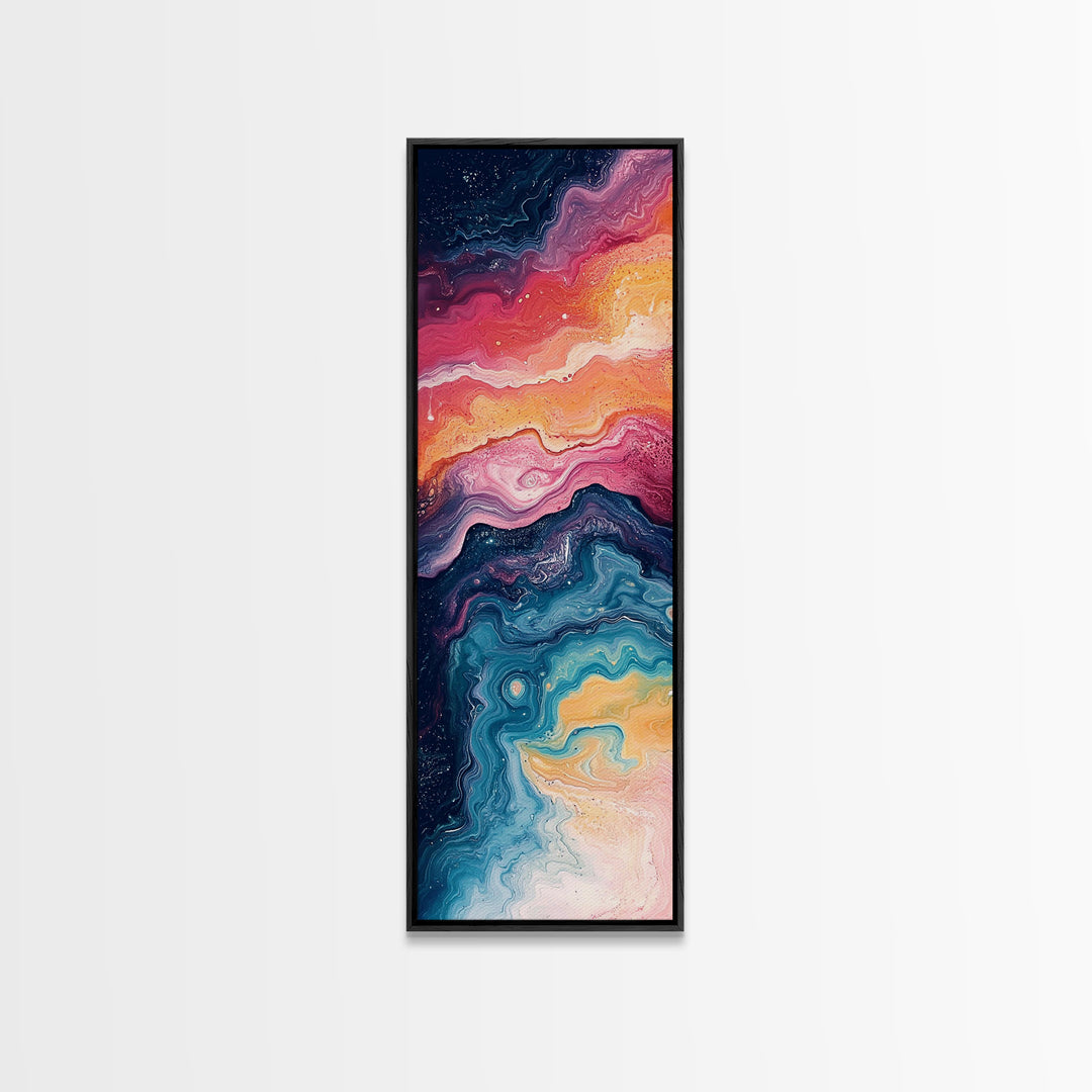 Cosmic Waves, abstract painting, sacred geometry wall art, pink orange wall art, modern home decor, Framed Canvas Print