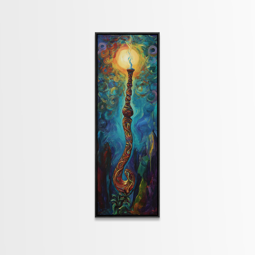 Cosmic Palm Tree, palm tree painting, pink orange wall art, tropical art, framed canvas print, psychedelic art, beach house decor