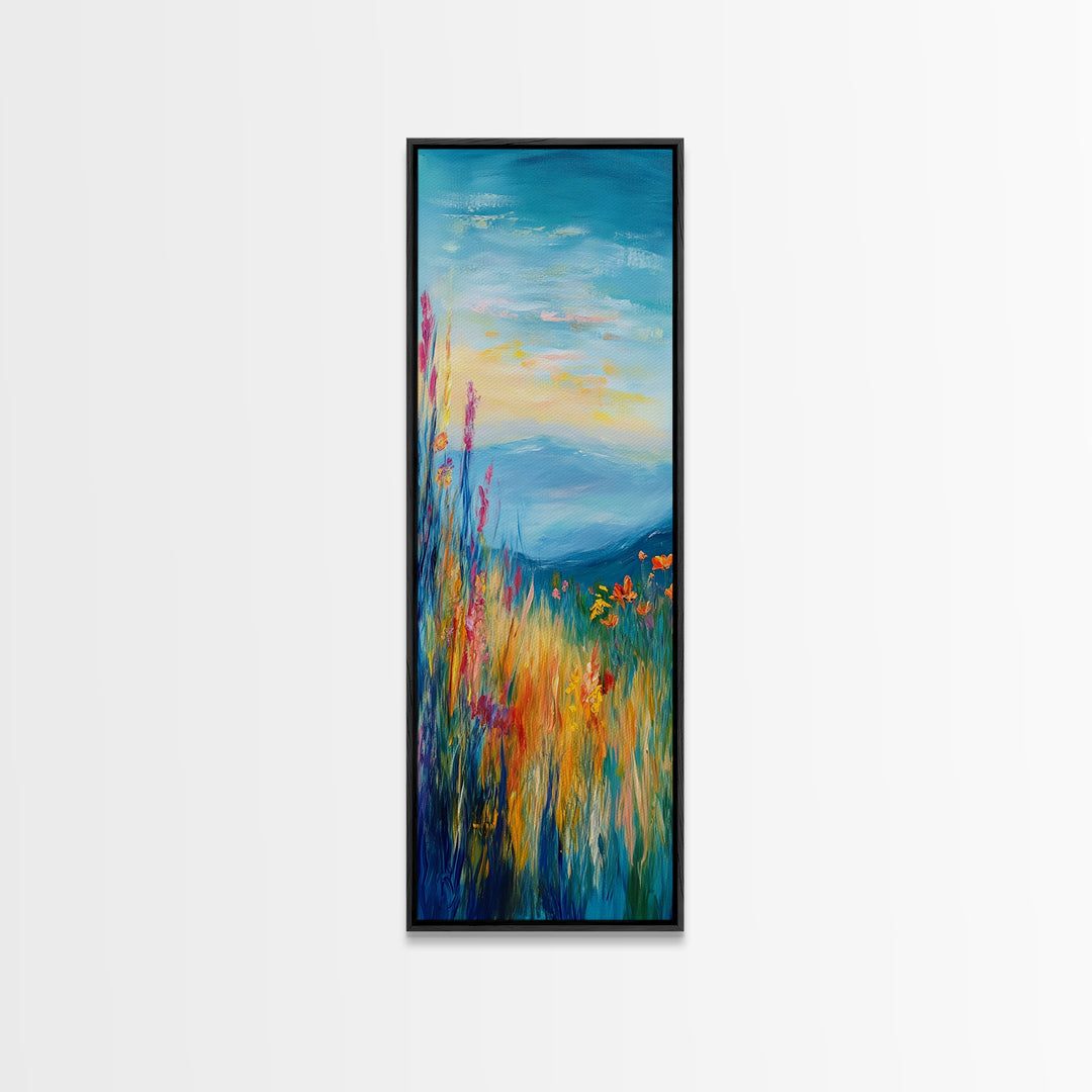 Wildflower Hills, landscape painting, California poppy art, mountain painting, scenic artwork, nature wall art, bedroom art
