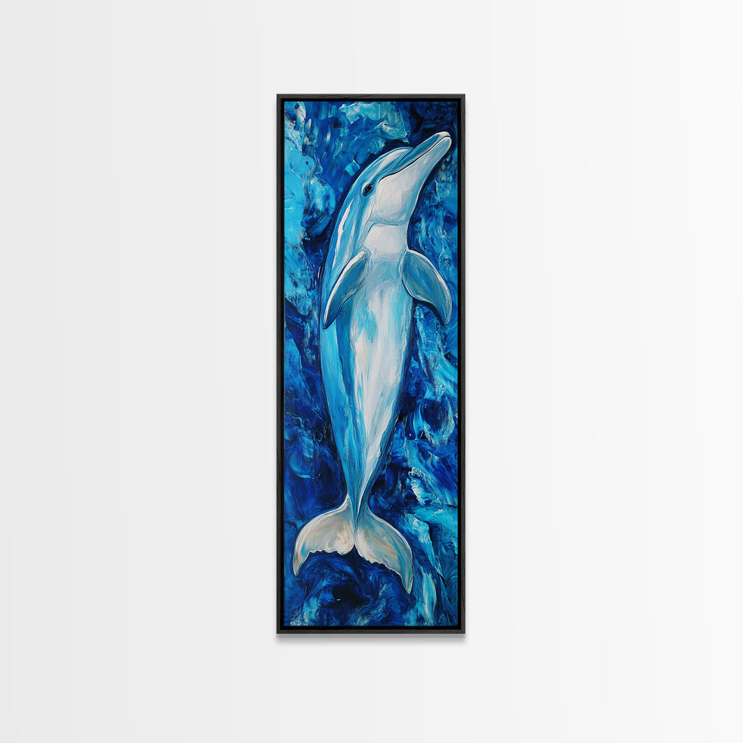 Dolphin painting, ocean life wall art, blue and green wall art, nautical painting, marine life decor, framed canvas print