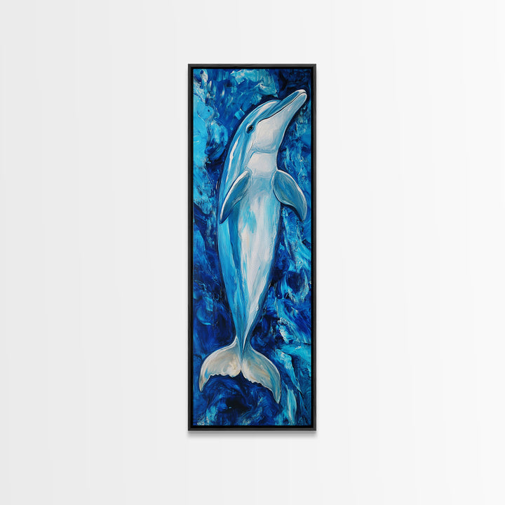 Dolphin painting, ocean life wall art, blue and green wall art, nautical painting, marine life decor, framed canvas print