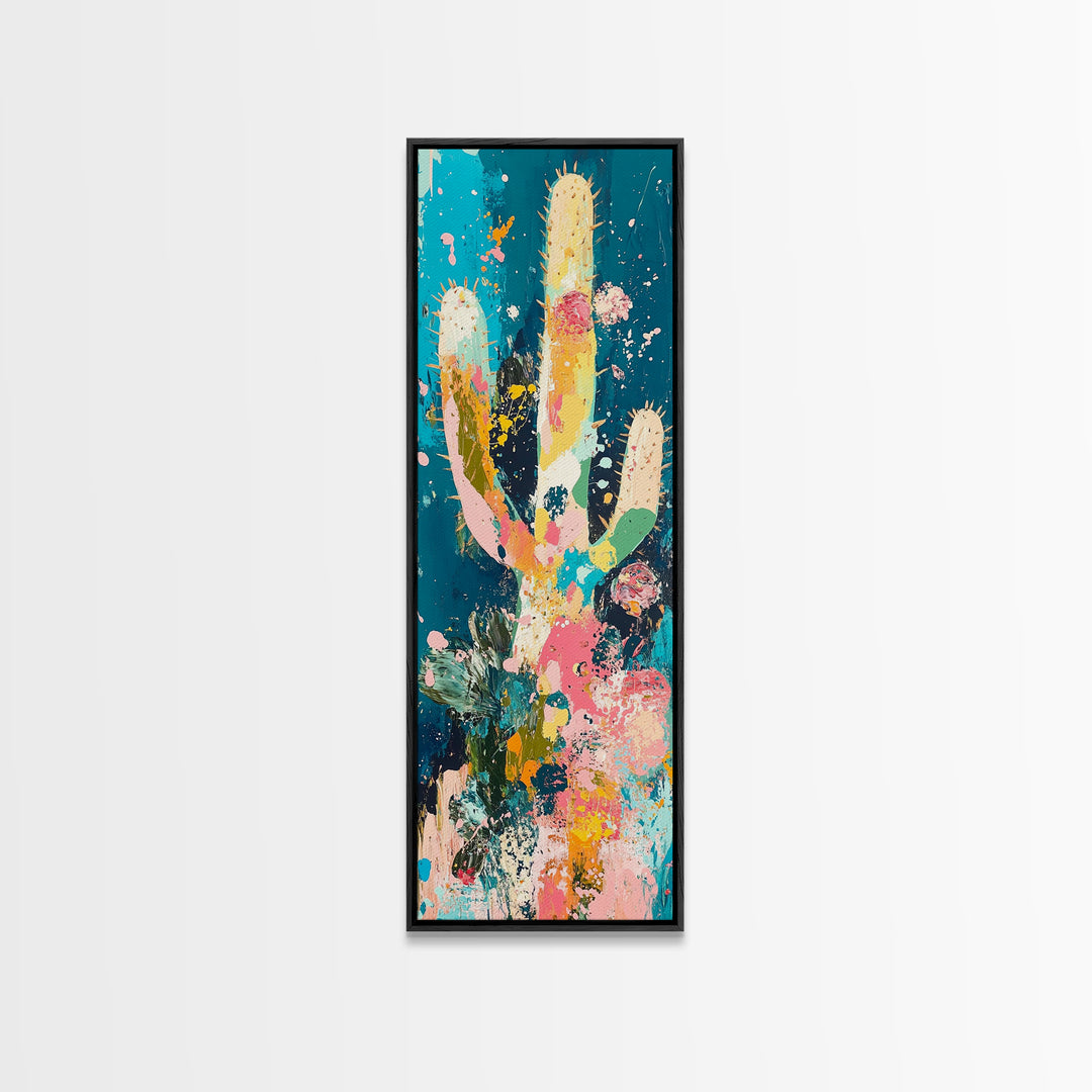 Colorful cactus, southwest wall art, agave painting, botanical prints, framed canvas print, tall narrow art, vertical wall art