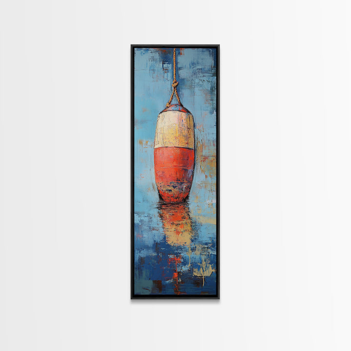 Nautical buoy, coastal wall art, nautical painting, rustic decor, fisherman painting, tall narrow art, framed canvas print
