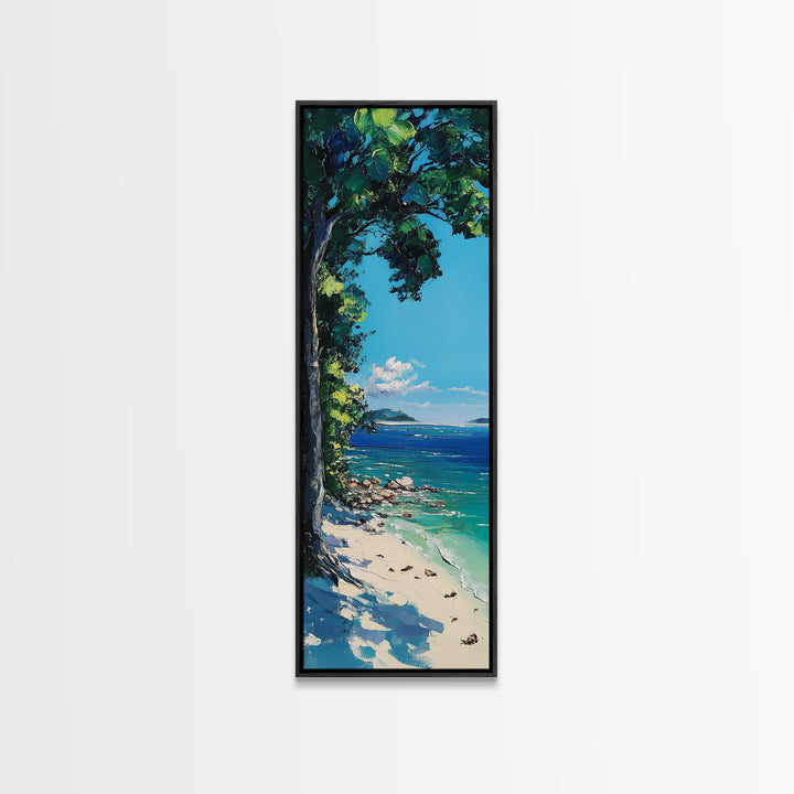 Coastal Landscape Art, Nautical Wall Art, Beach House Decor, Palm Tree Painting, Seascape Painting, Framed Canvas Print