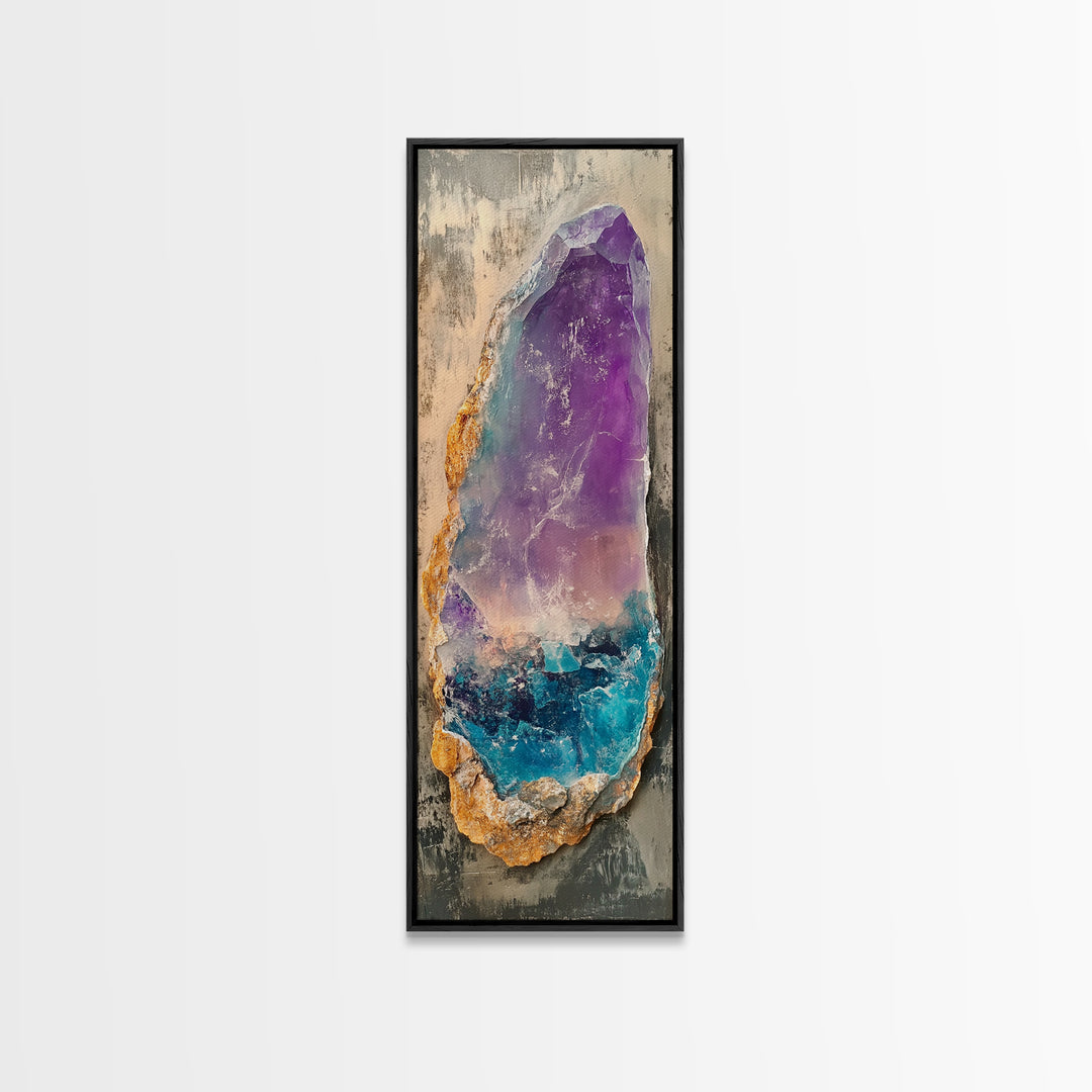 Amethyst Geode, gemstone painting, sacred geometry wall art, boho art, teal wall art, wabi sabi art, Canvas Print, zen wall art