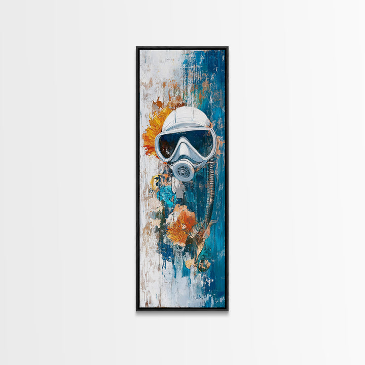 Diver Mask, nautical decor, coastal wall art, surreal art, science art, ocean painting, Framed Canvas Print, abstract artwork