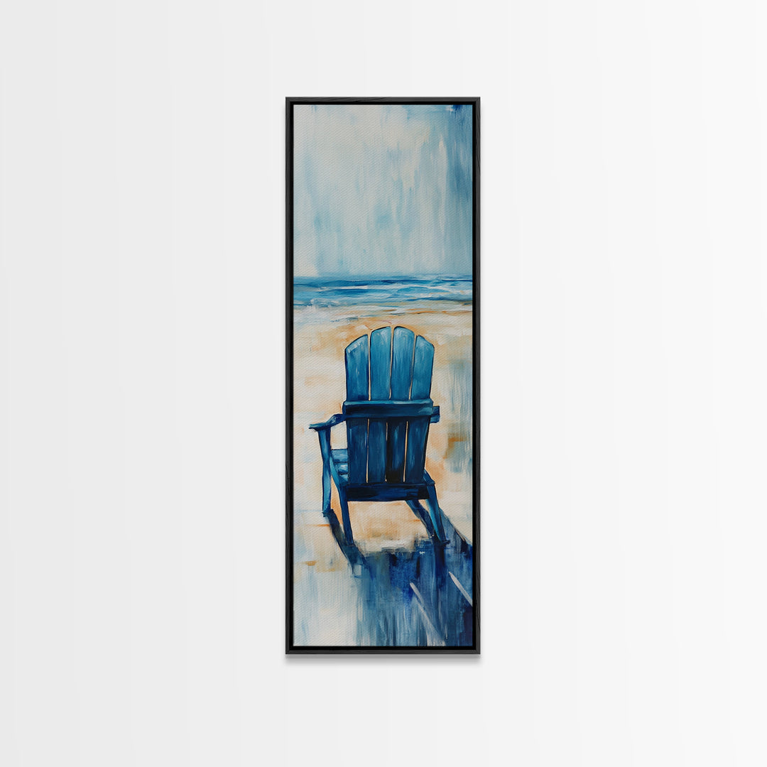 Blue Beach Chair, coastal decor, nautical wall art, ocean painting, beach house art, seascape painting, framed canvas print