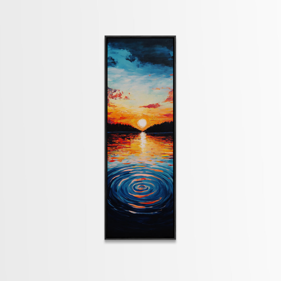 Ocean Horizon, Sunset Glow, Moody Painting, Framed Canvas Print, Coastal Landscape Art, Wabi Sabi Art, Vertical Wall Art
