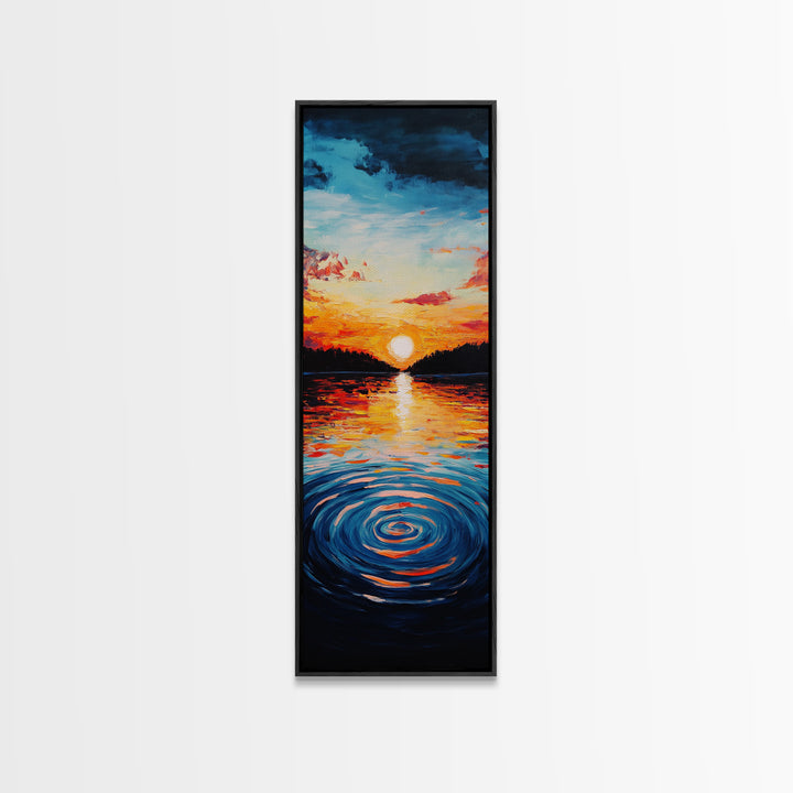Ocean Horizon, Sunset Glow, Moody Painting, Framed Canvas Print, Coastal Landscape Art, Wabi Sabi Art, Vertical Wall Art
