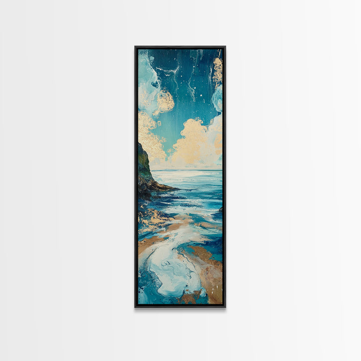 Coastal Landscape, Nautical Painting, Framed Canvas Print, Ocean Theme, Seascape Painting, Blue and Green Wall Art