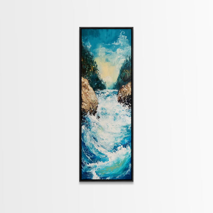River Rapids, Mountain Painting, Smoky Mountain Art, Above Bed Wall Art, Vertical Wall Art, Blue and Green Wall Art