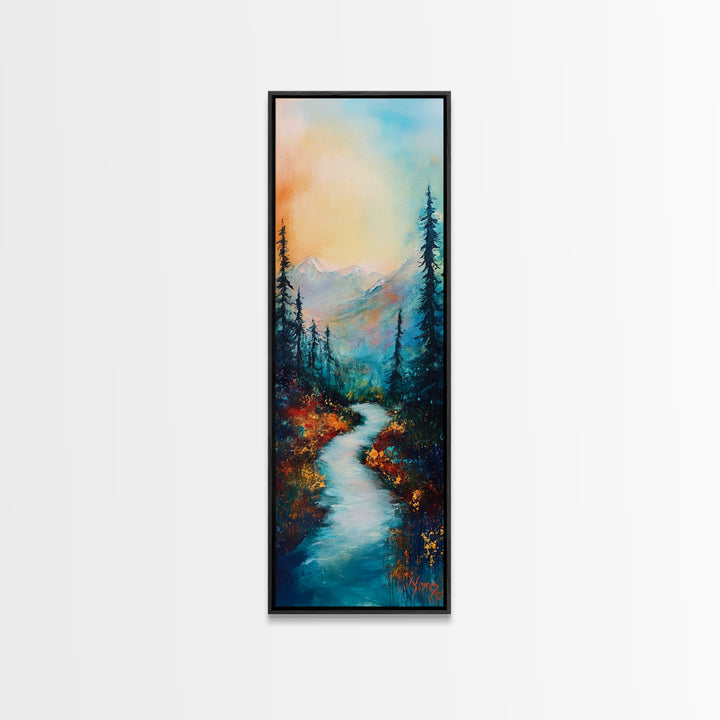 Autumn River, mountain painting, pine tree art, framed canvas print, landscape painting, rustic wall art, above couch art, fall decor