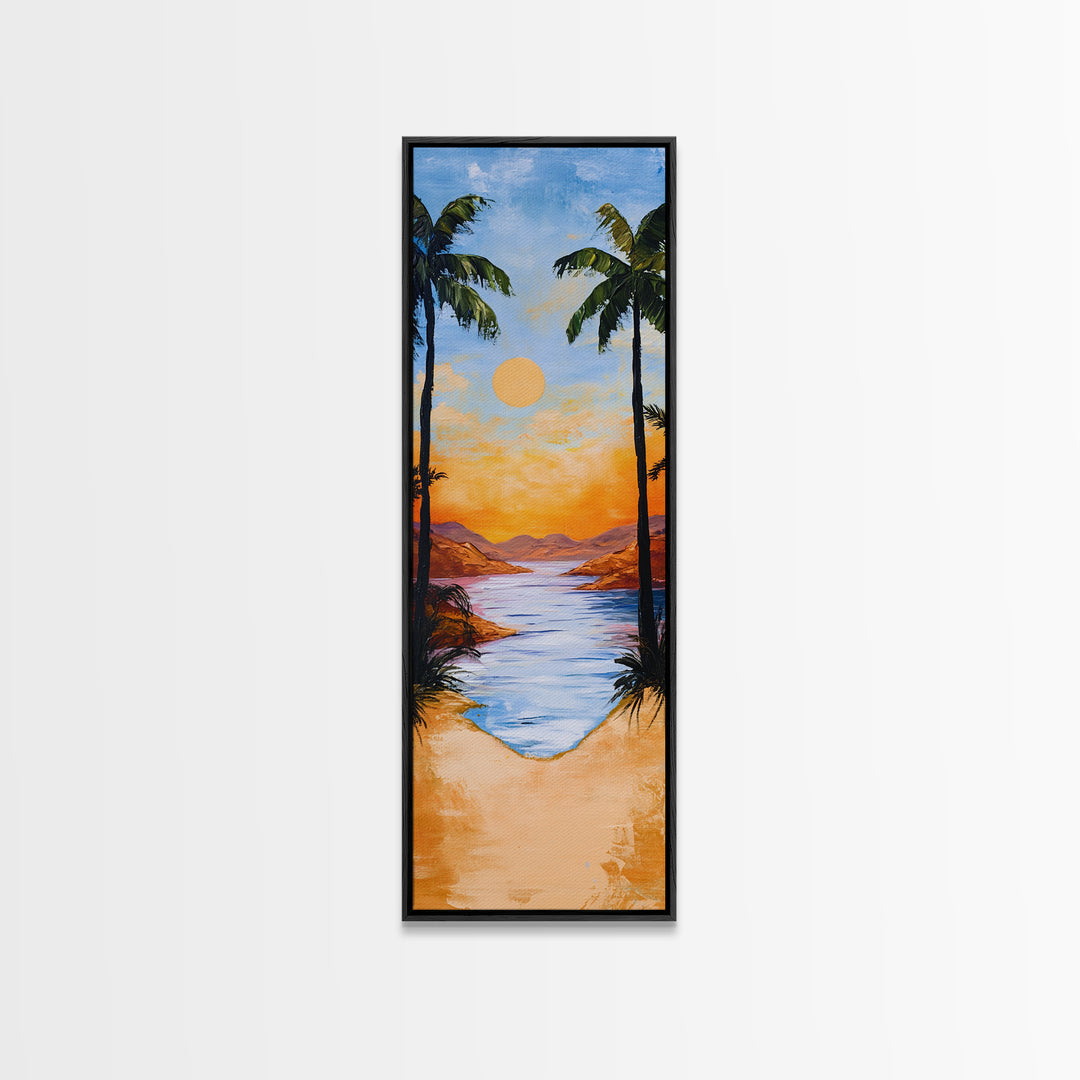 Tropical Sunset, palm tree painting, coastal decor, Hawaii art, nautical painting, framed canvas print,  coastal landscape art