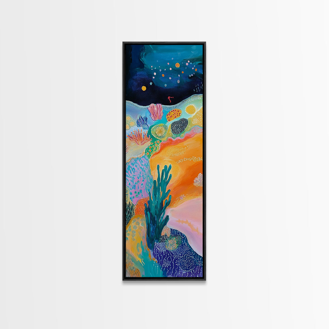 Vibrant Ocean, coastal decor, tropical wall art, octopus art, colorful beach painting, framed canvas print, nautical painting