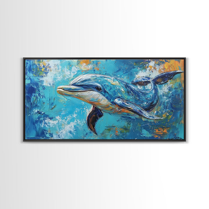 Dolphin Painting, Whale Painting, Blue and Green Wall Art, Nautical Wall Art, Gift Idea for Her, Ocean Art, Canvas Print, Coastal Decor