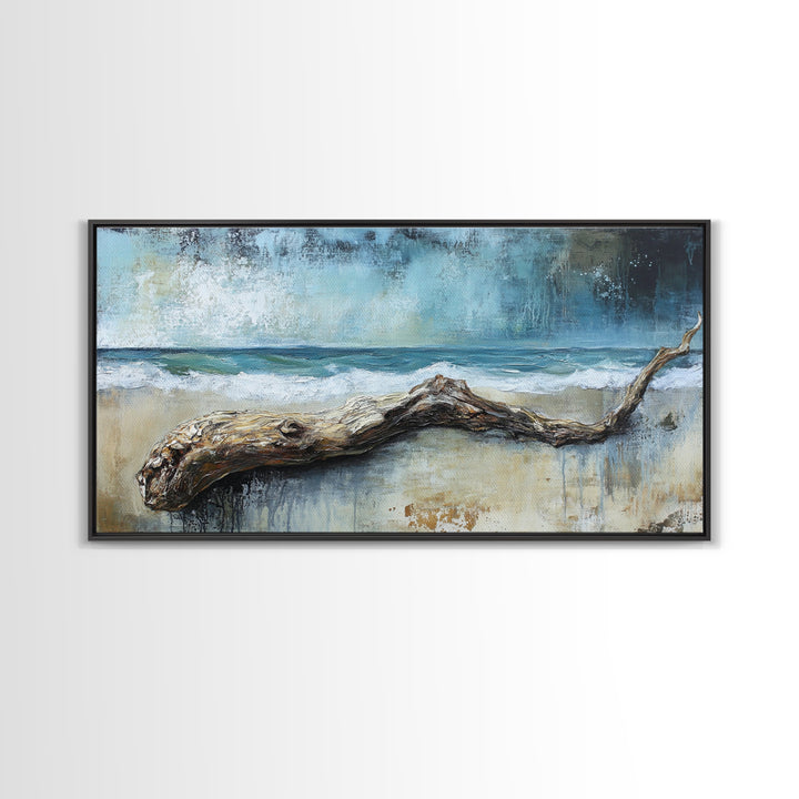 Driftwood Beach, Coastal Landscape Art, Nautical Wall Art, Seascape Painting, Blue and Green Wall Art, Framed Canvas Print, Coastal Decor
