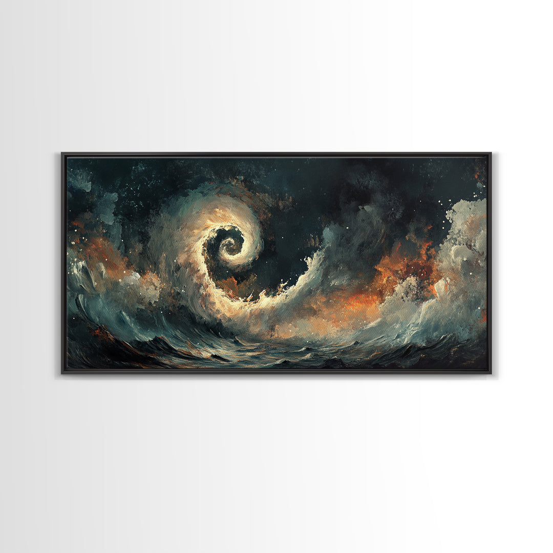 Ocean Storm, moody art, seascape painting, nautical wall art, Ozymandias art, extra wide art, dramatic waves, Framed Canvas Print