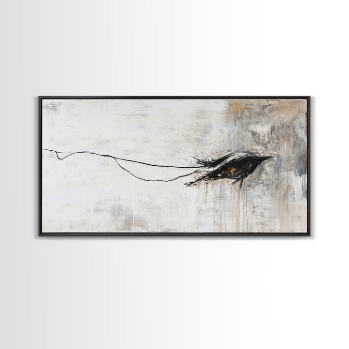 Abstract Crow, dark romance painting, gothic decor, minimalist art, moody art, black and white wall art, Canvas Print, wabi sabi art