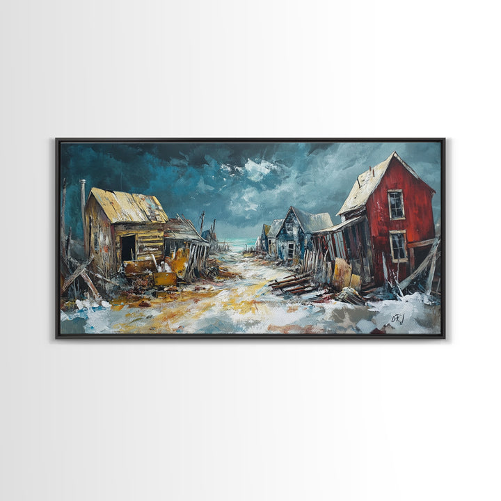 Abandoned Town Art, Rustic Decor, Moody Art, Western Landscape Art, Framed Canvas Print, Extra Wide Art, Farmhouse Art