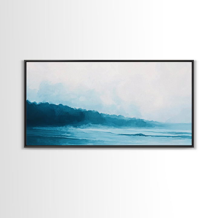 Coastal landscape art, panoramic art, framed canvas print, extra wide art, minimalist art, nautical wall art, seascape painting