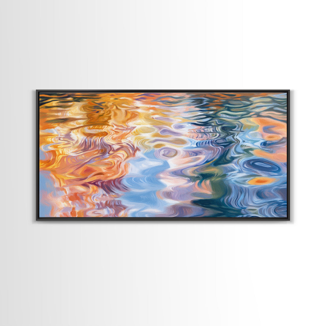 Abstract Water, Nautical Wall Art, Blue and Green Wall Art, Panoramic Painting, Extra Wide Art, Canvas Print, Living Room Art