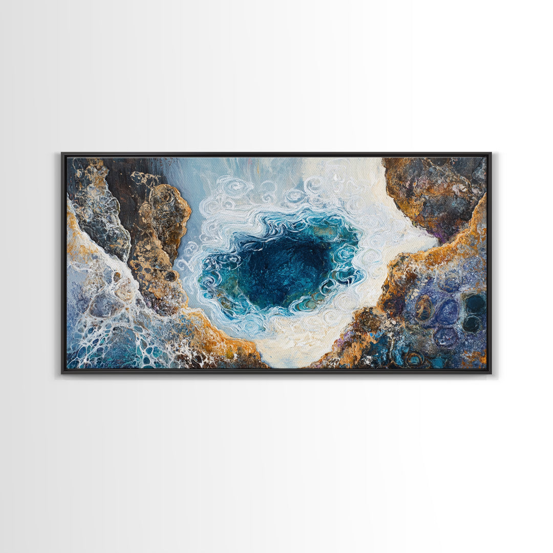 Ocean Abyss, oyster painting, abstract coastal art, framed canvas print, nautical wall art, extra wide art, blue wall art
