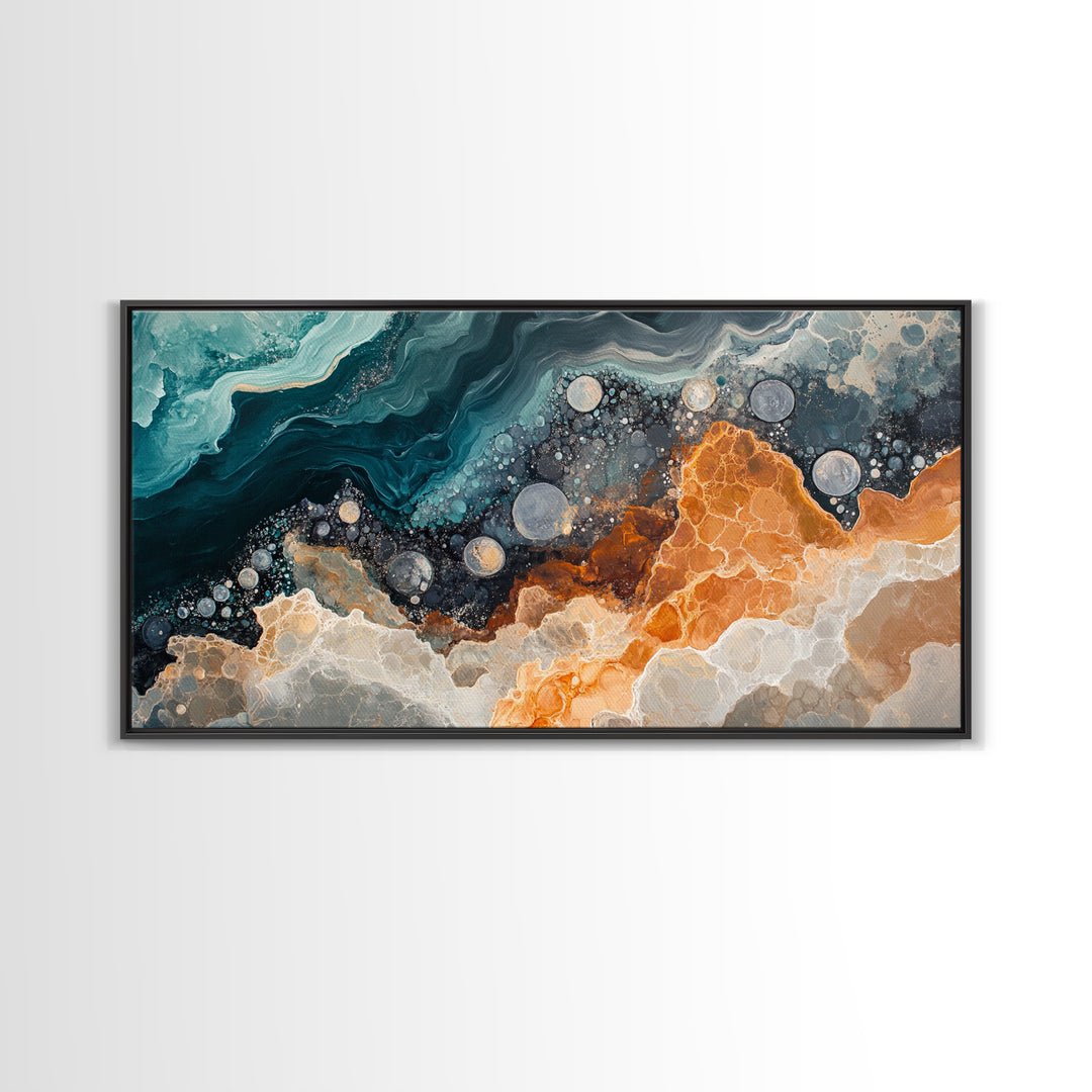 Abstract Coastal Geology, framed canvas print, extra wide art, mosaic wall art, ocean decor, oyster painting, coastal decor