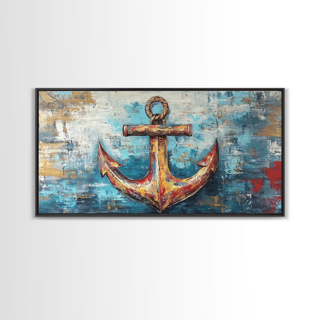 Nautical Anchor, Coastal Decor, Rustic Wall Art, Extra Wide Art, Nautical Wall Art, Horizontal Wall Art, Framed Canvas Print, Living Room Art