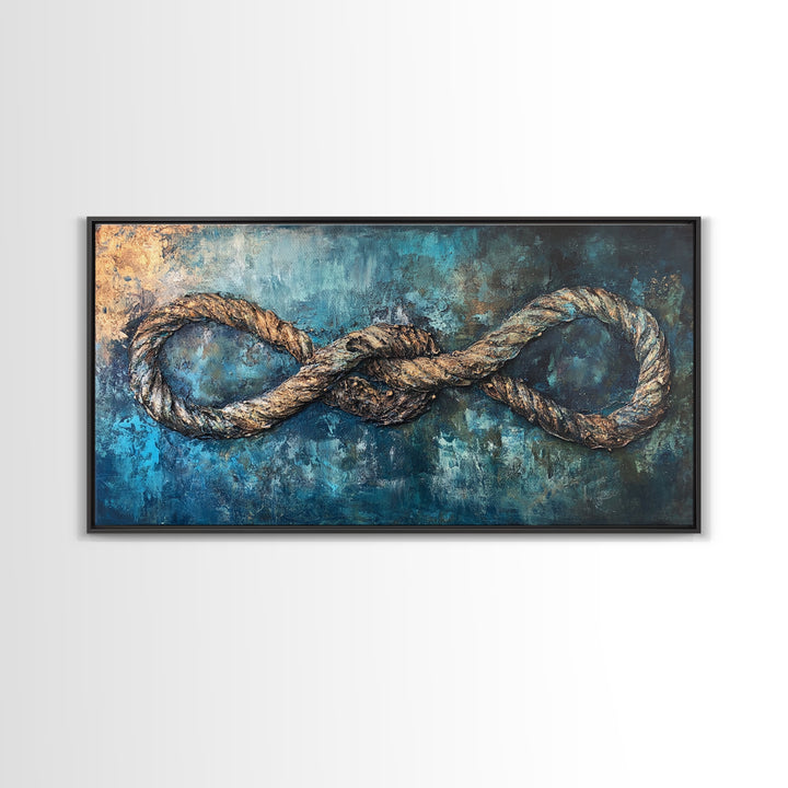 Nautical Rope, infinity knot, rustic maritime, coastal decor, textured blue, wabi sabi art, Canvas Print, nautical wall art