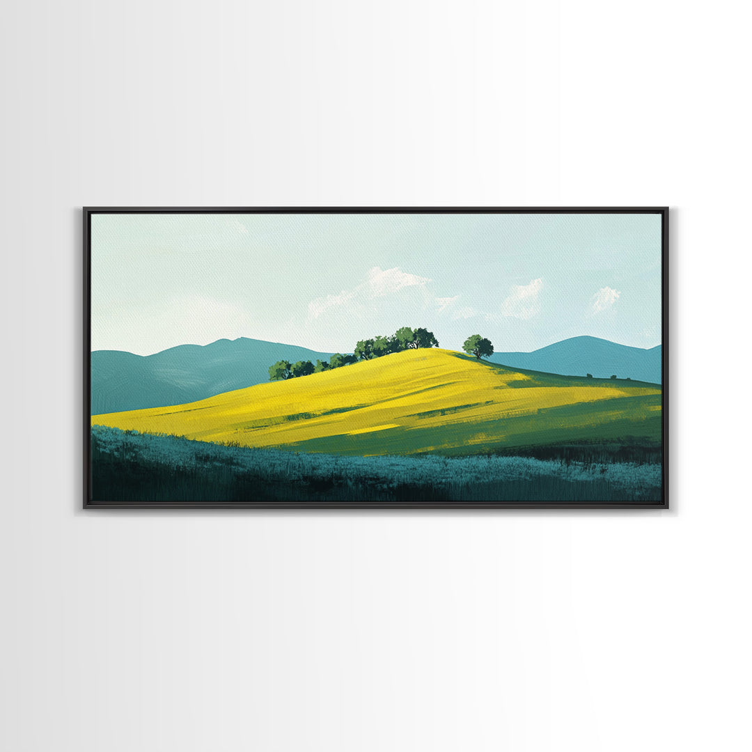 Rolling Hills Landscape, mountain painting, green wall art, countryside art, above couch art, farmhouse art, Canvas Print